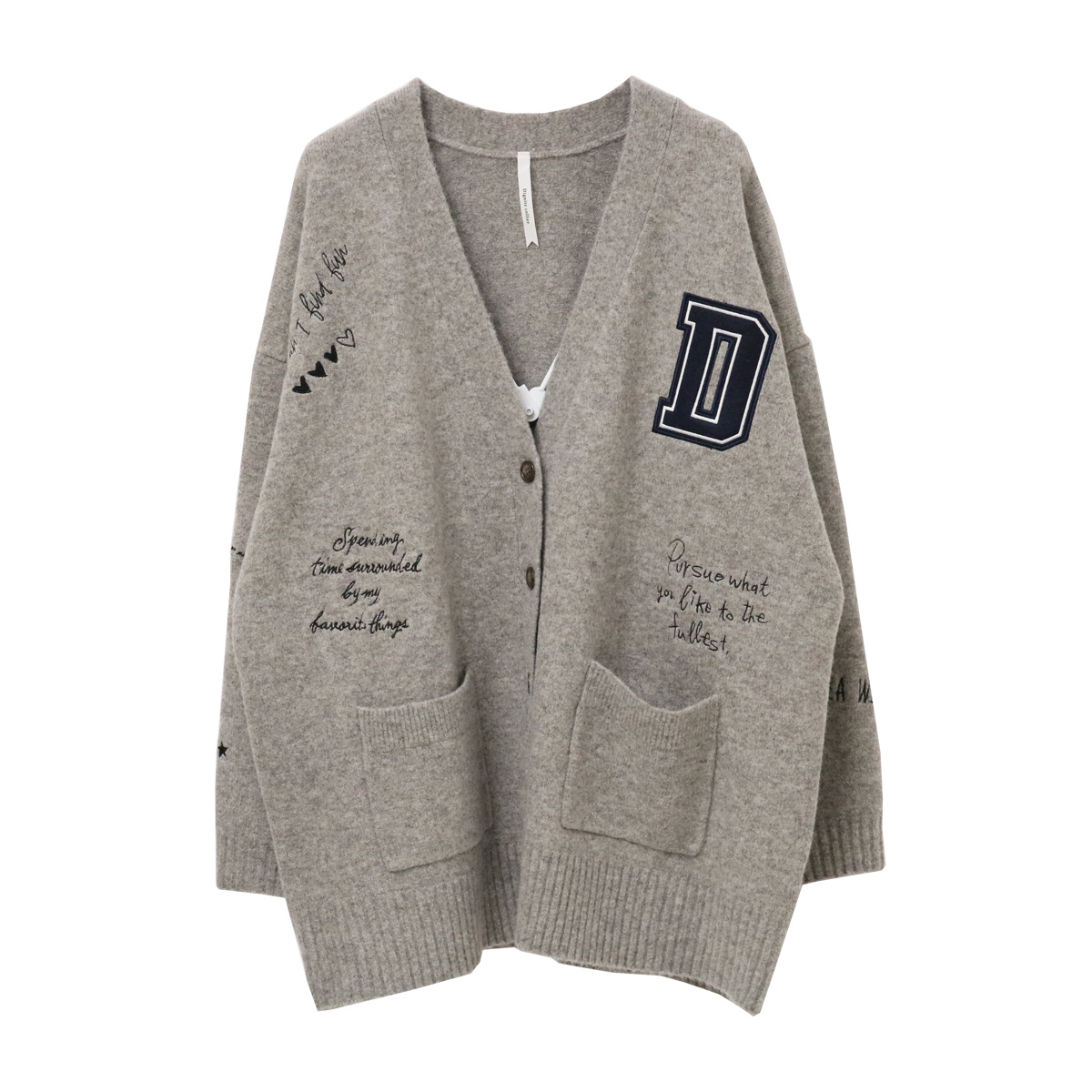 刺繍ニットカーディガン 01 グレー【Dignite collier(ディニテコリエ