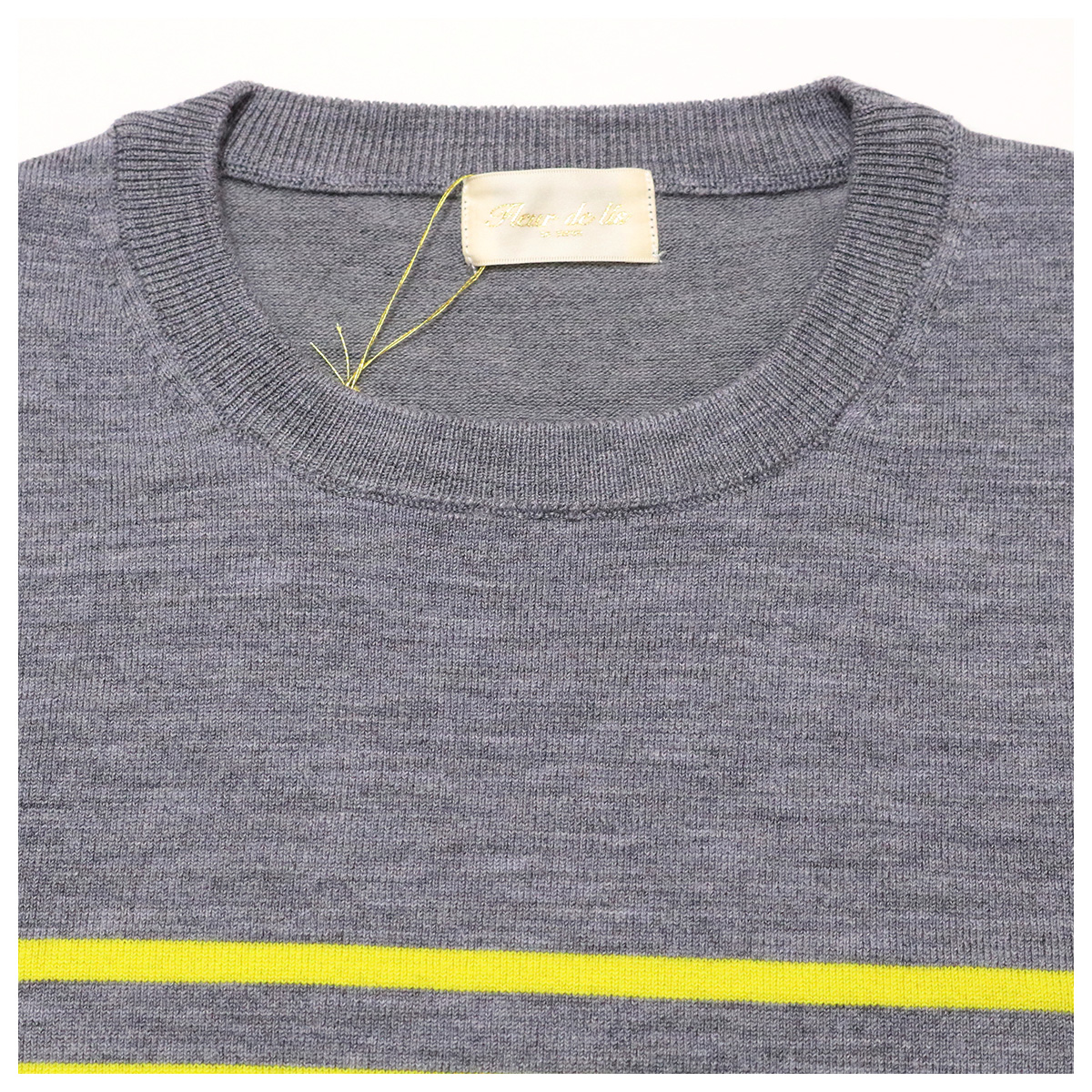 ウール混クルーネックボーダーニット 17×23 グレー×イエロー【Fleur de
