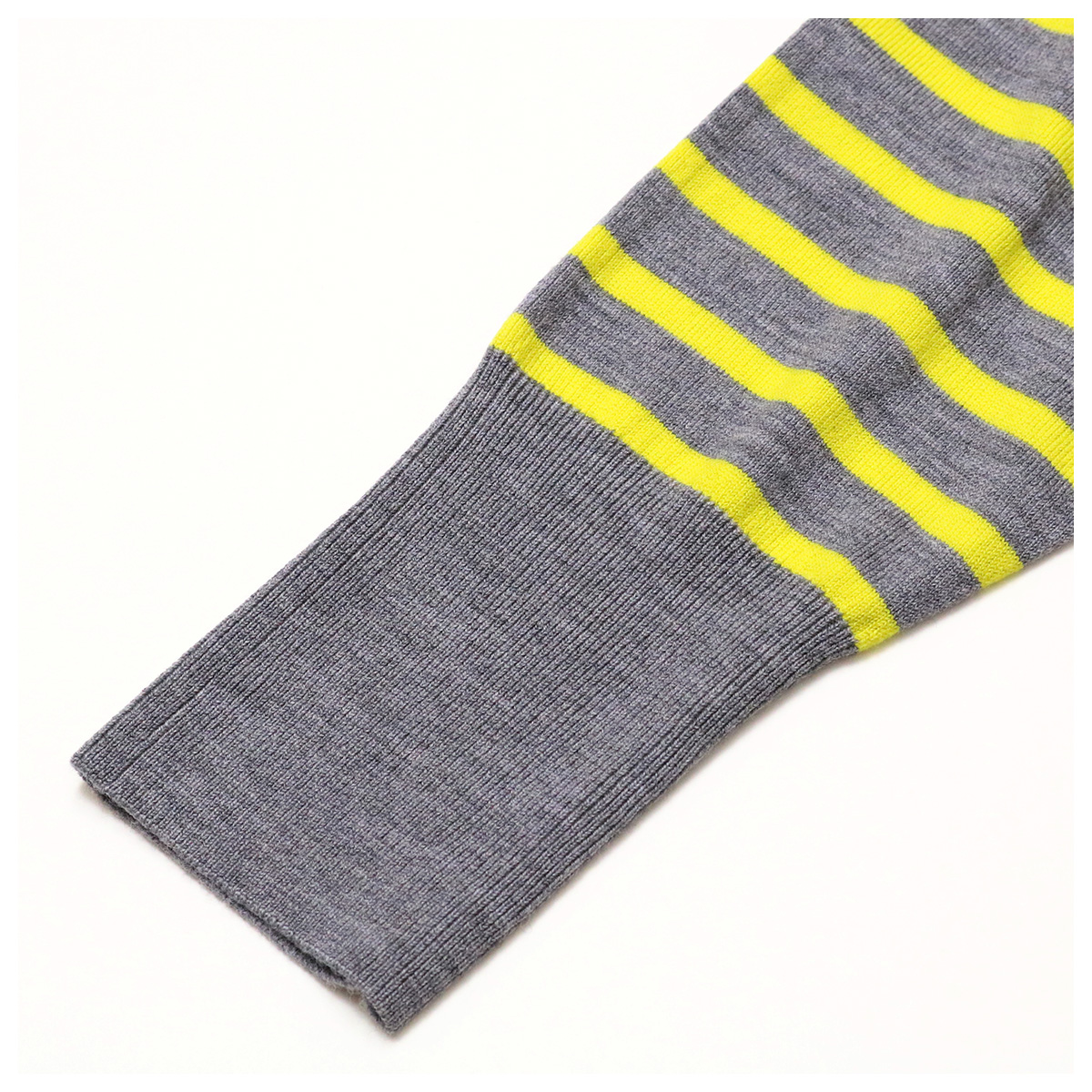 ウール混クルーネックボーダーニット 17×23 グレー×イエロー【Fleur de