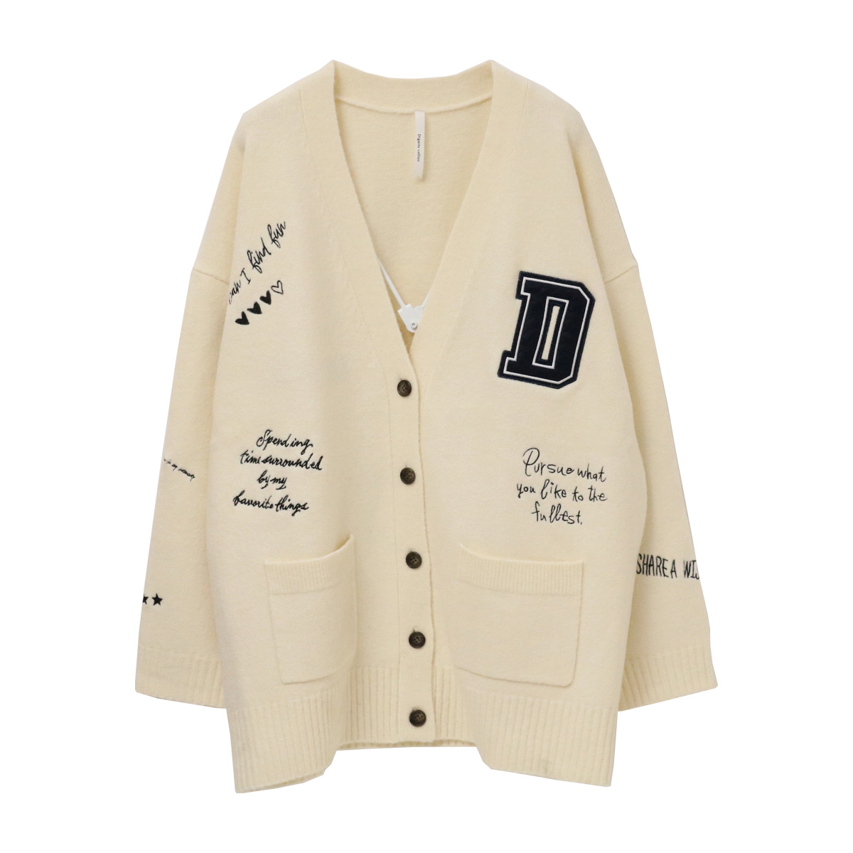 今期 新品 タグ付き Dignite collier 刺繍ニットカーディガン 刺繍ニットカーディガン 32 アイボリー【Dignite collier